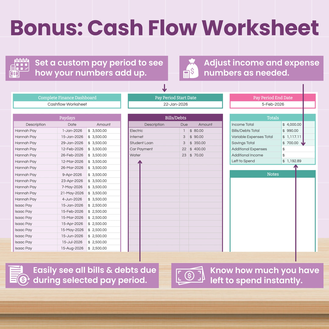 Cash flow worksheet bonus